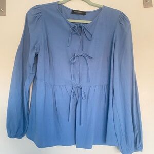 MEROKEETY Women's Blue Tie-Front Blouse